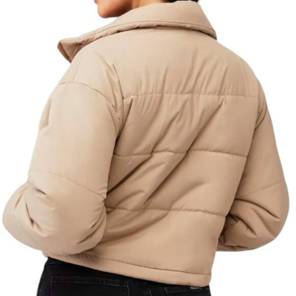 THE FIFTH LABEL Tan Cropped Puffer Jacket Women’s XS Beige Quilted Coat Zip Up - Picture 3 of 8